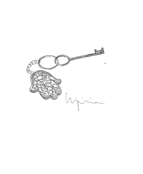 Hand of Fatima keychain. Illustration for Casita 26 by Virgínia Jiménez Perez
